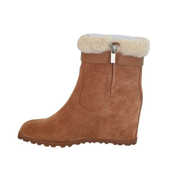 Jonathan Simkhai Toffee Suede Avery Faux Shearling‎ Wedge Ankle Boots Size 7 - Picture 6 of 9